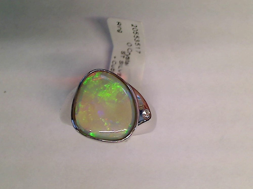 Australian Light Opal Men's Ring set in 925 Sterling Silver with Cubic Zirconia