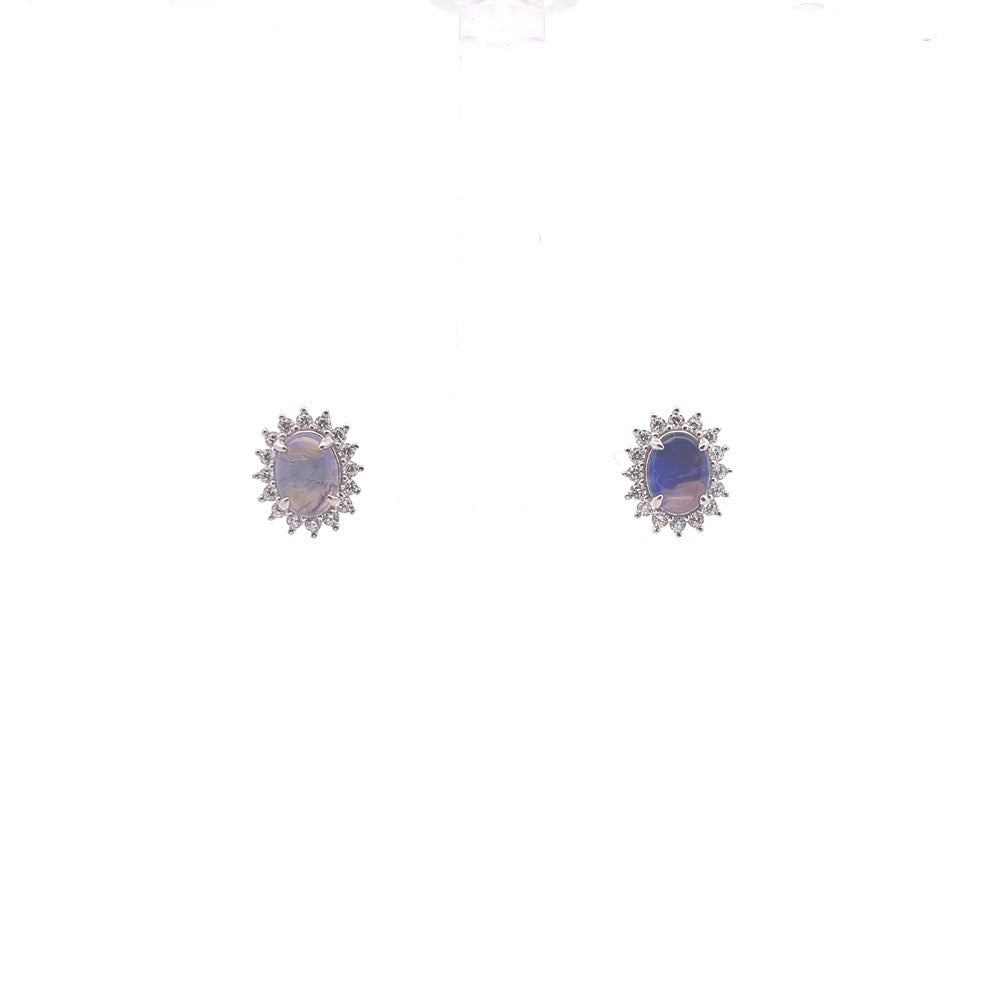 Australian Black Opal Earring set in 925 Sterling Silver with Cubic Zirconia