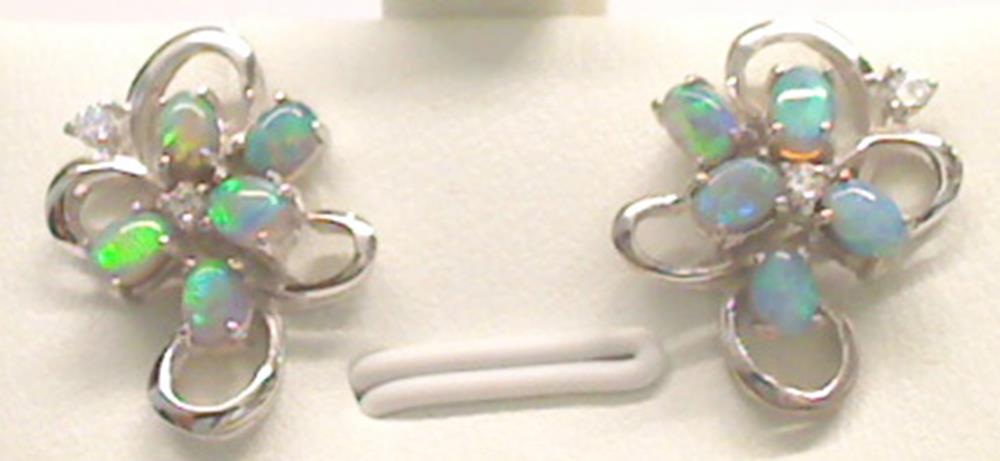 Australian Black Opal 3 x 2 mm Earrings set in 925 Sterling Silver with Cubic Zirconia
